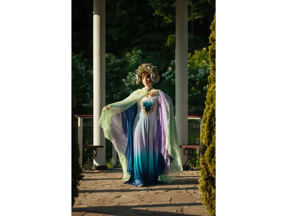 Light Green Fantasy Hooded Tulle Cape | USA domestic shipping