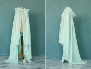 Light Green Fantasy Hooded Tulle Cape | USA domestic shipping