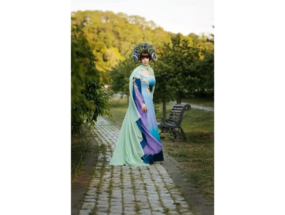 Light Green Fantasy Hooded Tulle Cape | USA domestic shipping