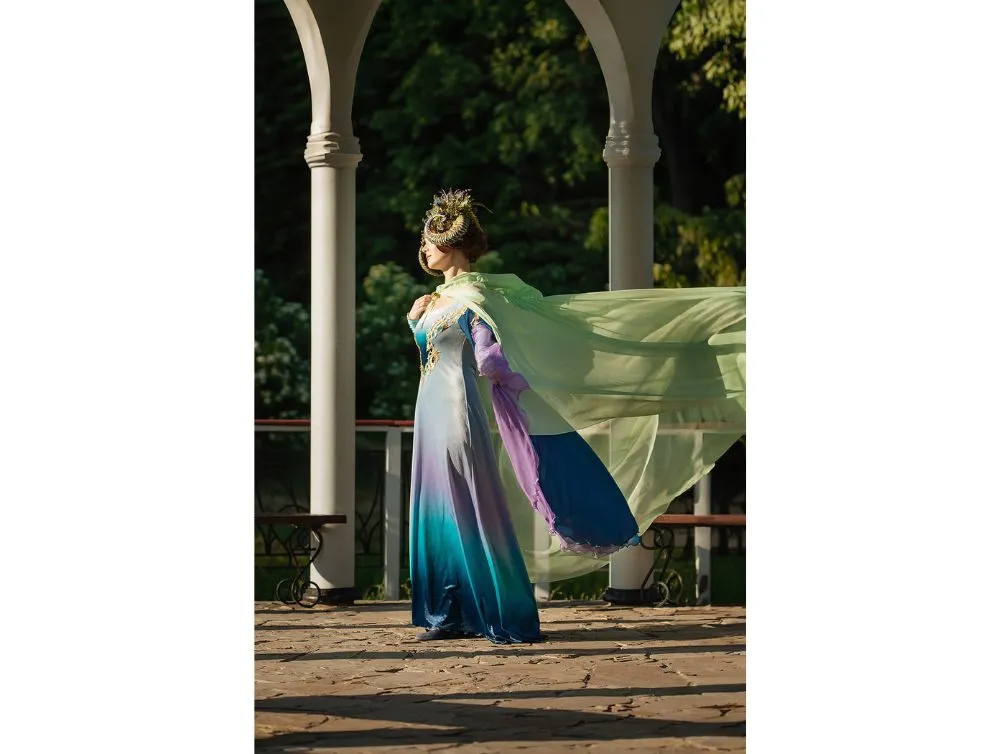 Light Green Fantasy Hooded Tulle Cape | USA domestic shipping