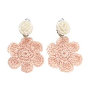 Light pink crochet flower earrings