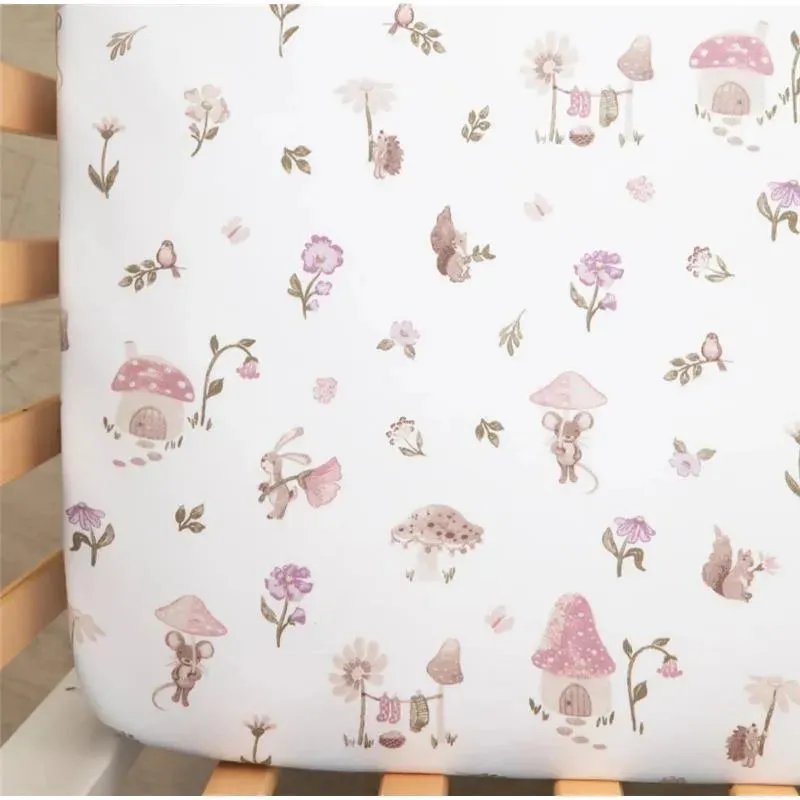 Living Textiles - Cotton Jersey Fitted Sheet, Mushroom House