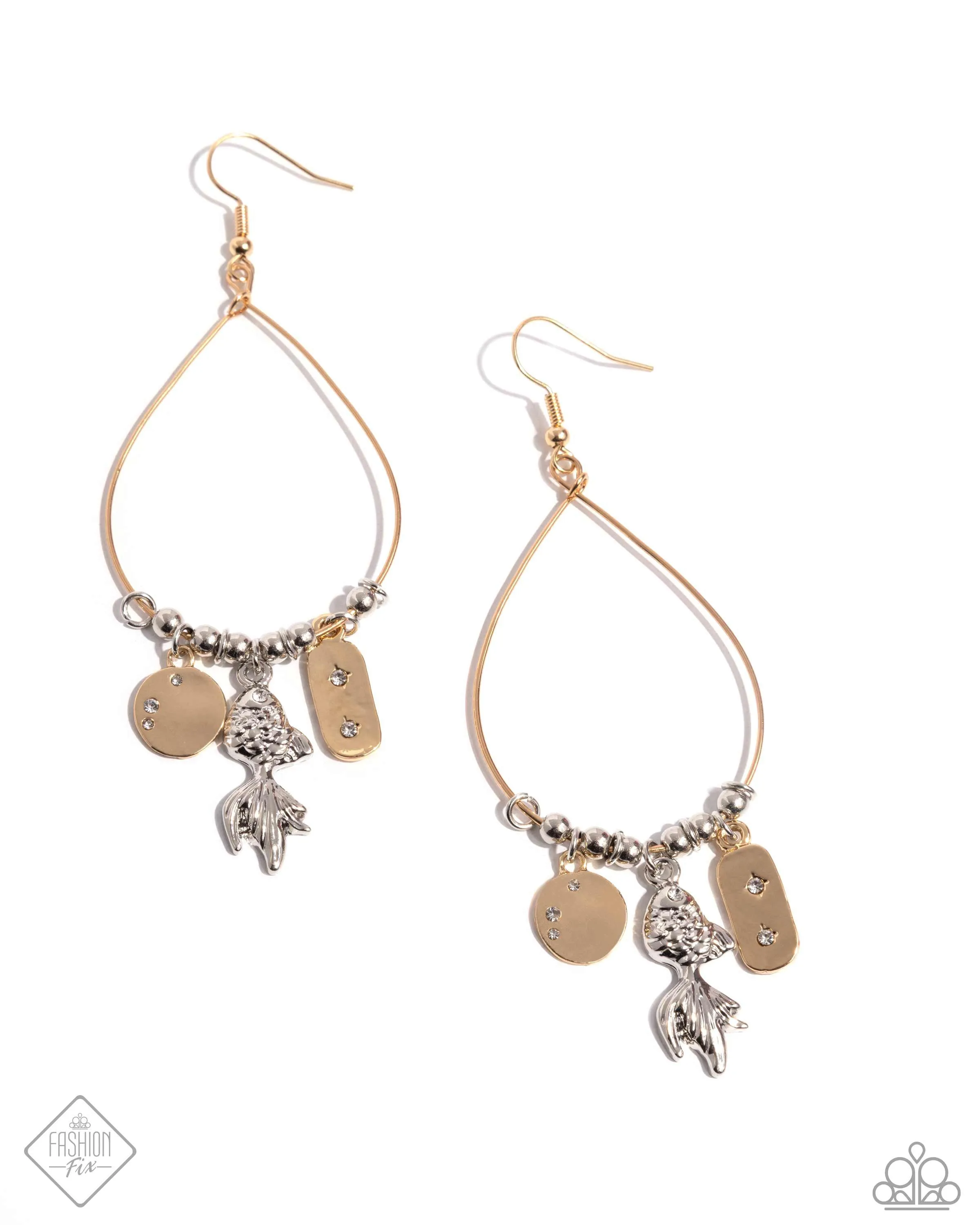Lucky Lure - Multi - Mixed Metal Charm Teardrop Paparazzi Fishhook Earrings - July 2024 Sunset Sightings