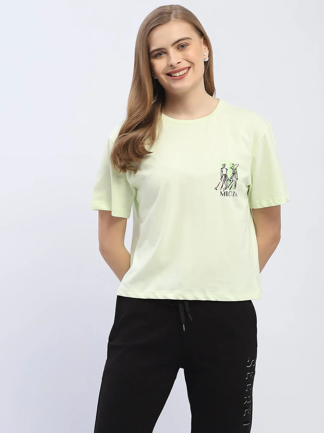 Madame Graphic Print Neon Green Regular T-Shirt