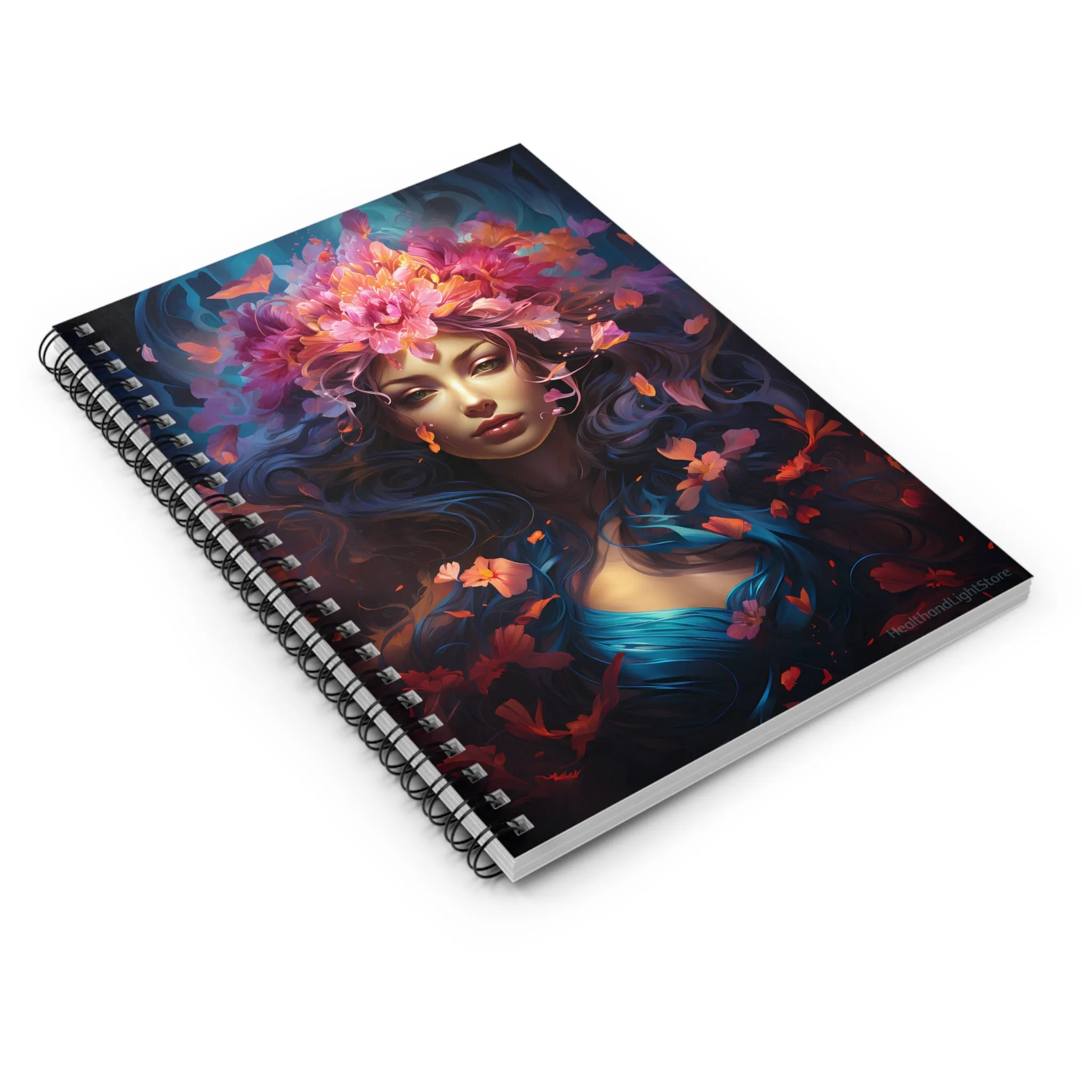 Mermaid Flower Goddess Spiral Ruled Lined Notebook for Her, Soft Cover #8