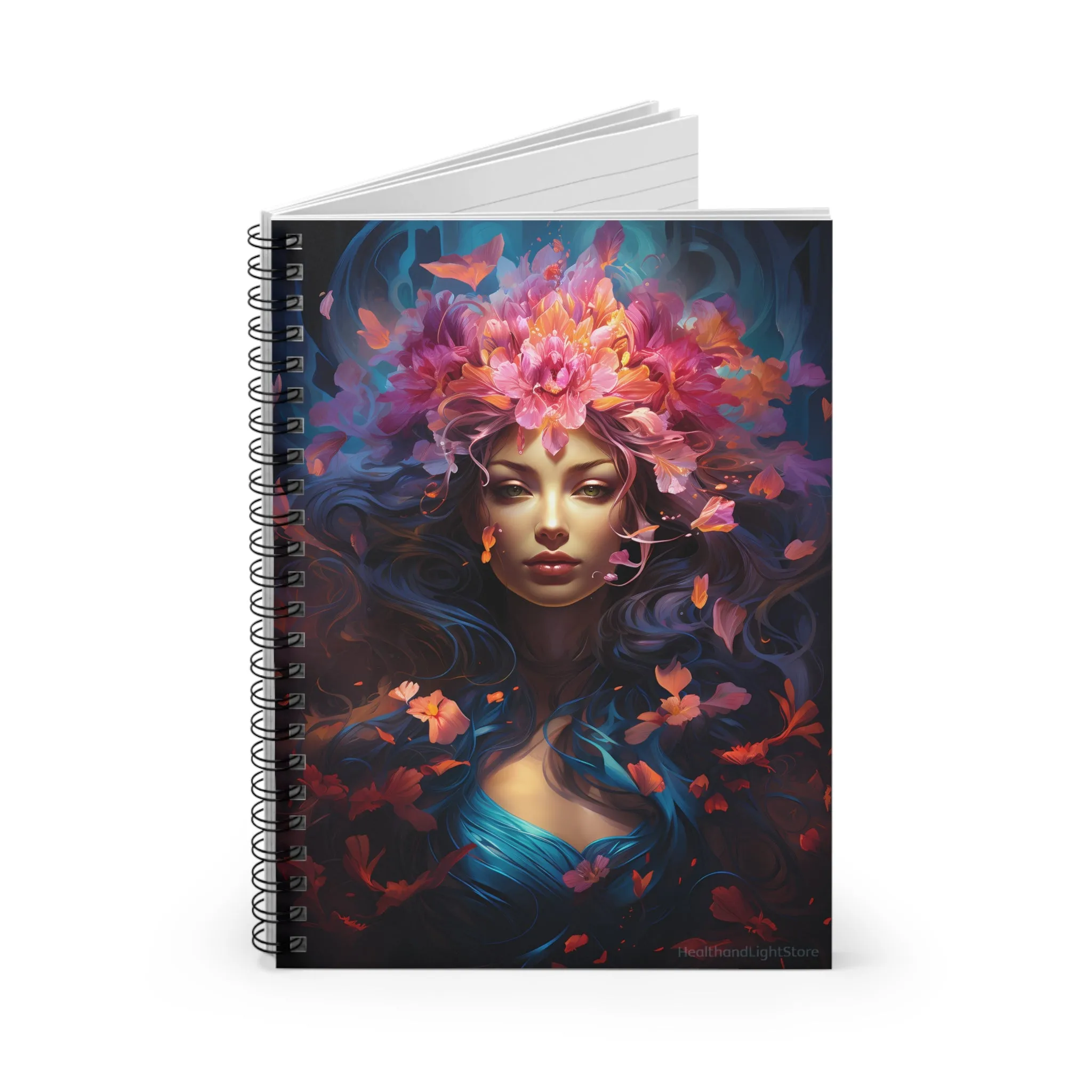 Mermaid Flower Goddess Spiral Ruled Lined Notebook for Her, Soft Cover #8