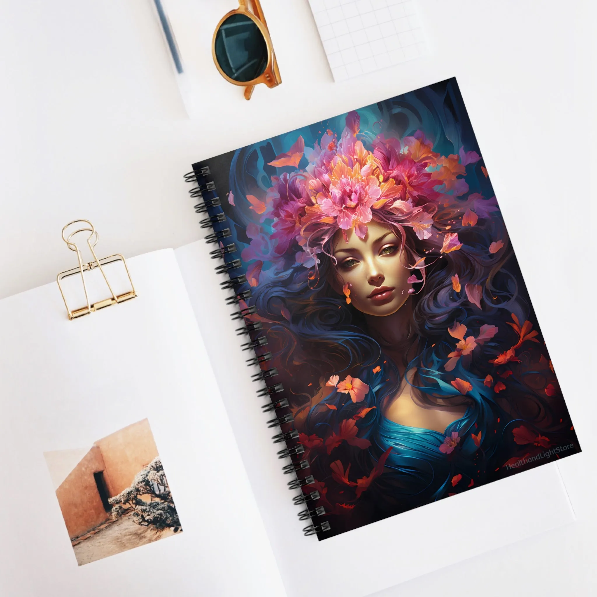 Mermaid Flower Goddess Spiral Ruled Lined Notebook for Her, Soft Cover #8