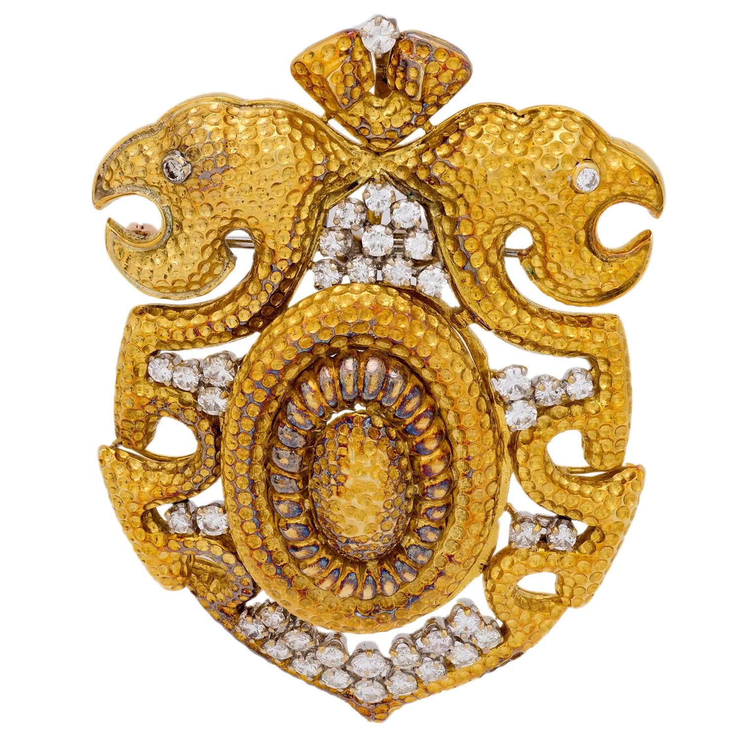 Mid Century carved jade diamond 18k yellow gold interchangeable brooch