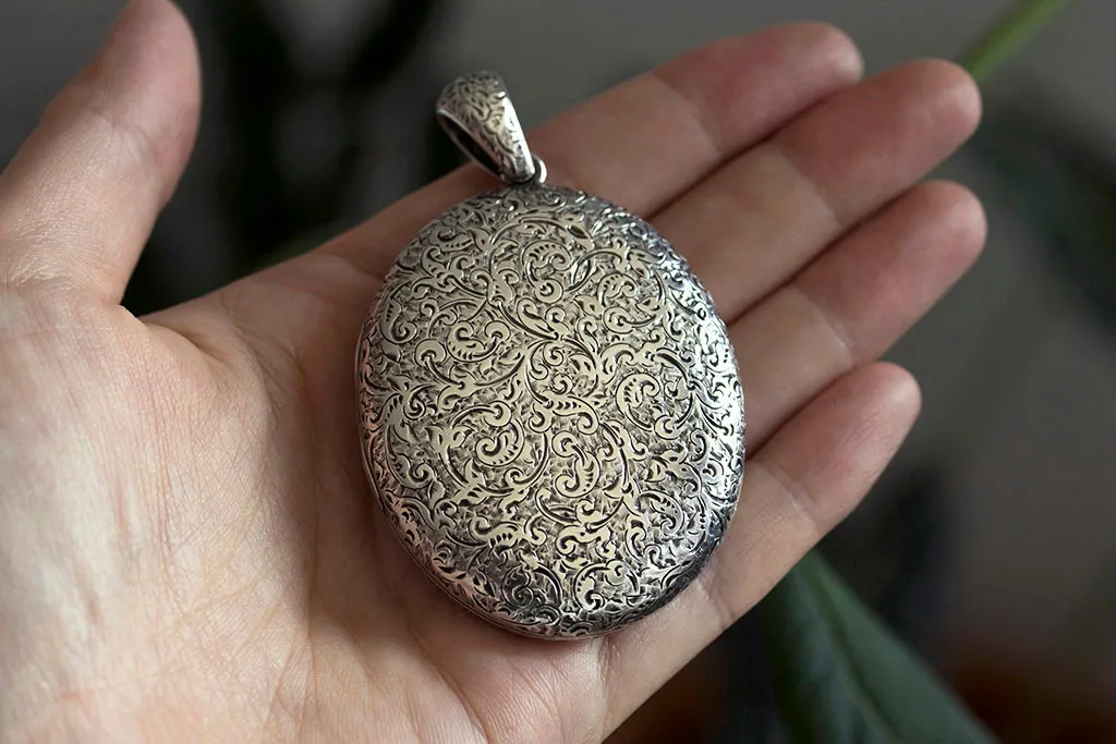 Mid-Victorian Sterling Silver Oversized Locket