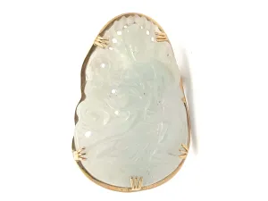 Mings Guanyin Pale Green Jade Carved Brooch Pendant in 14k Yellow Gold