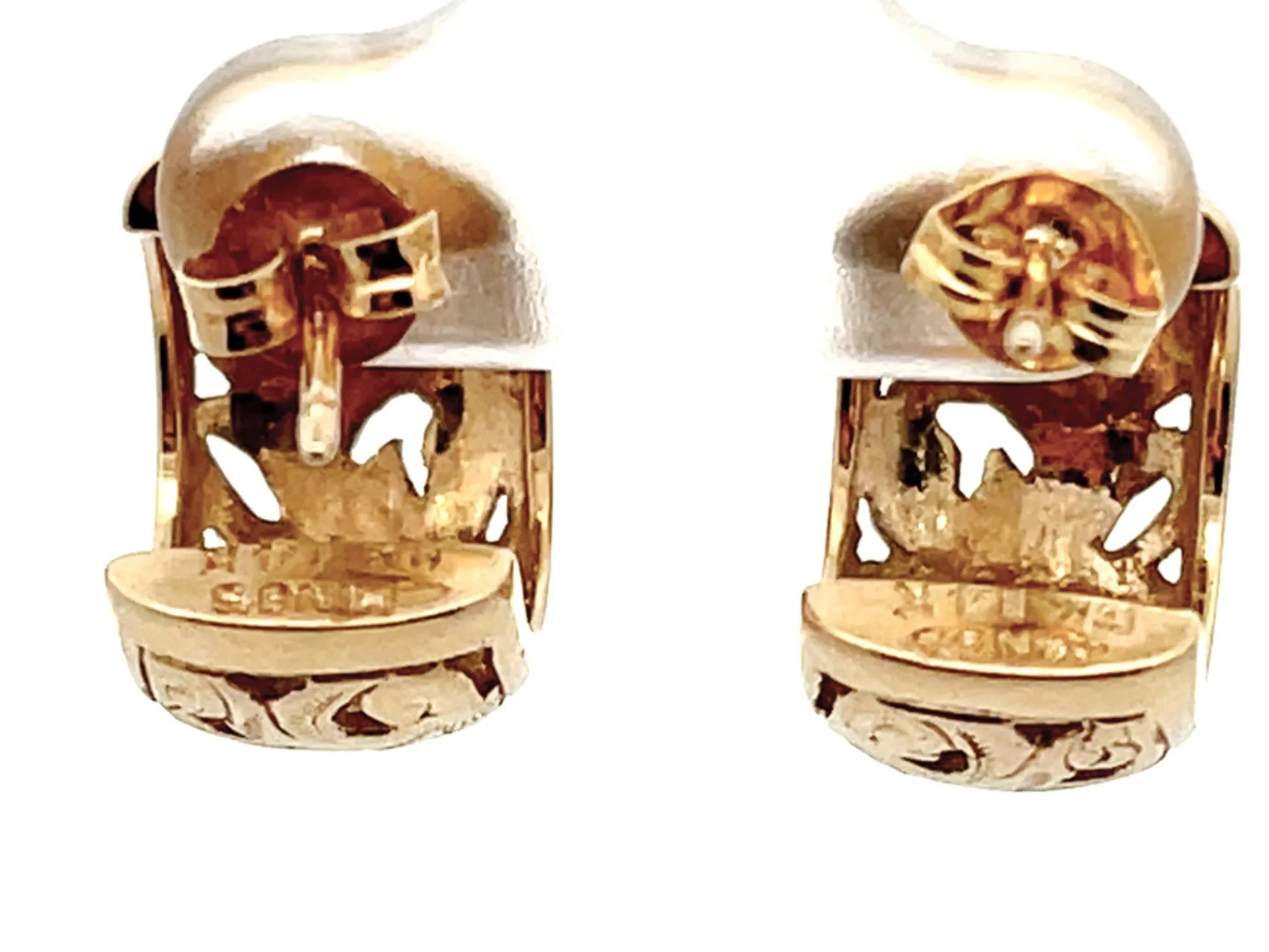 Mings Pierced Swirl Leaf Semi Hoop Earrings in 14k Yellow Gold