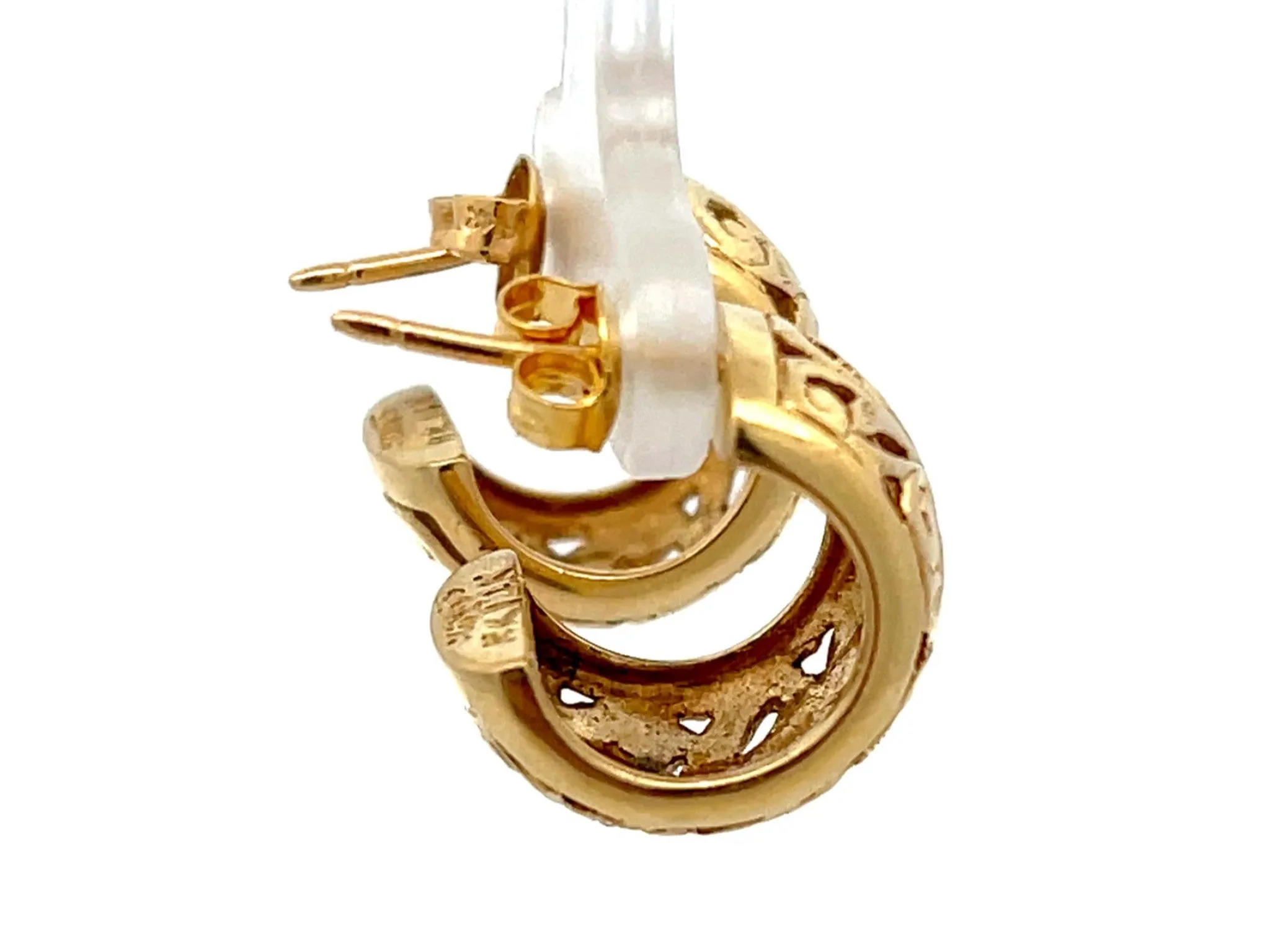Mings Pierced Swirl Leaf Semi Hoop Earrings in 14k Yellow Gold