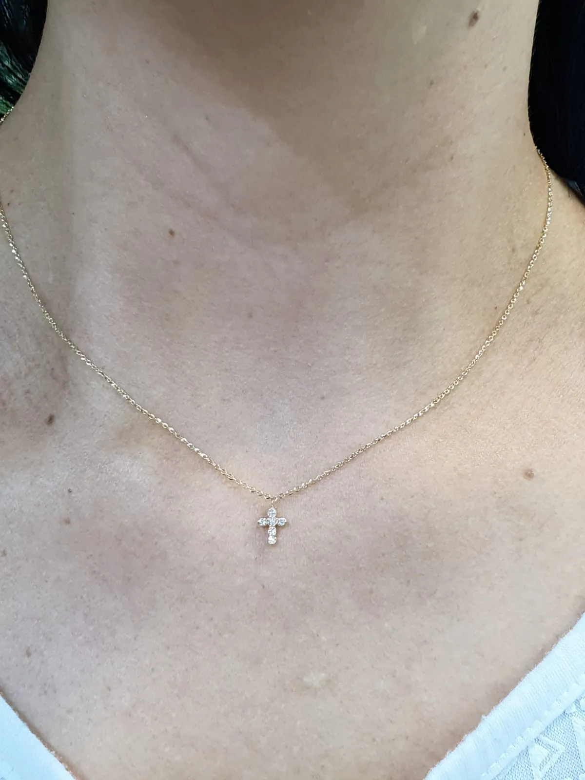 Mini-Miniature Diamond Cross Necklace