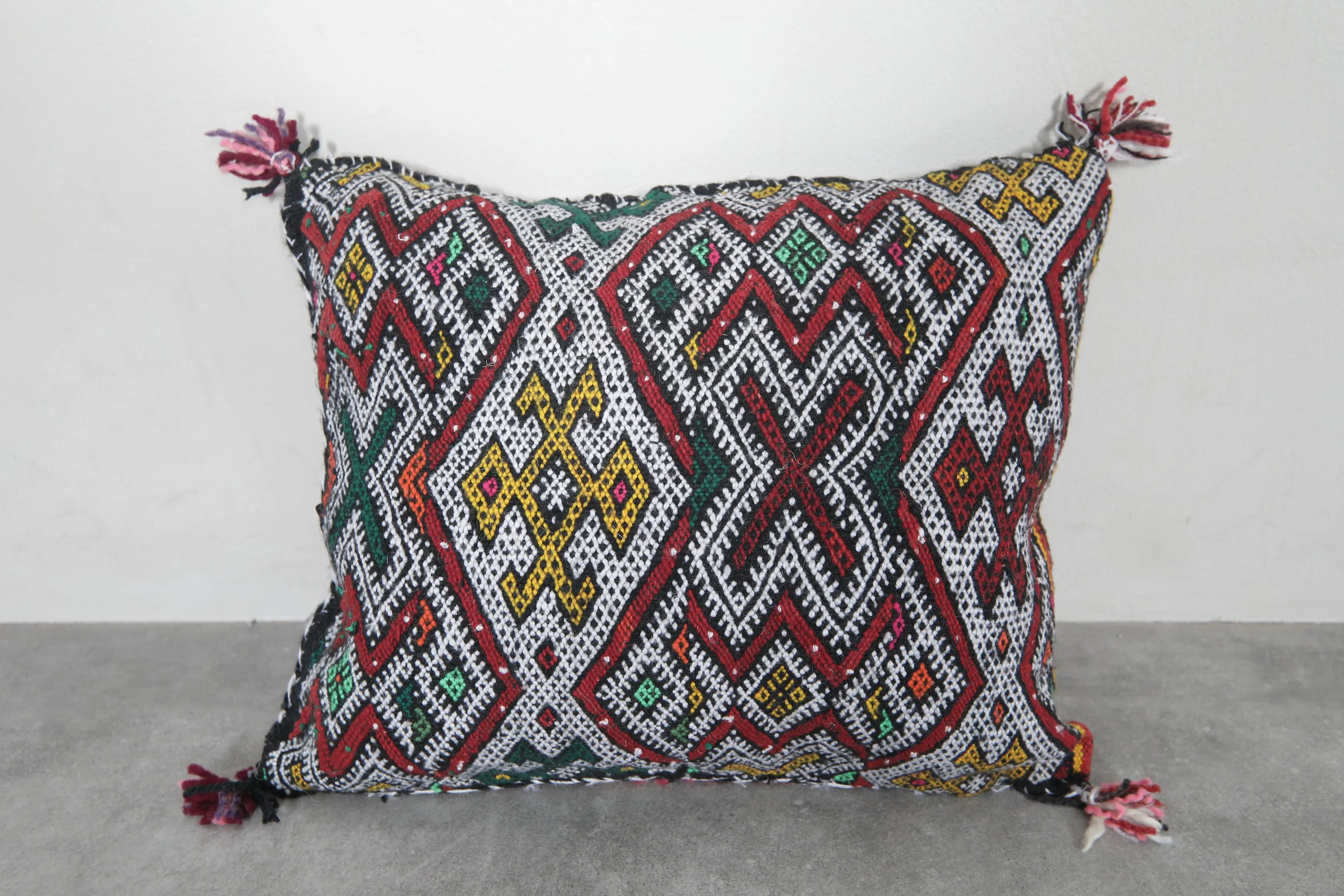 Moroccan Pillow with Bold Multicolor Tribal Patterns - 17.3 x 20.4 Inches