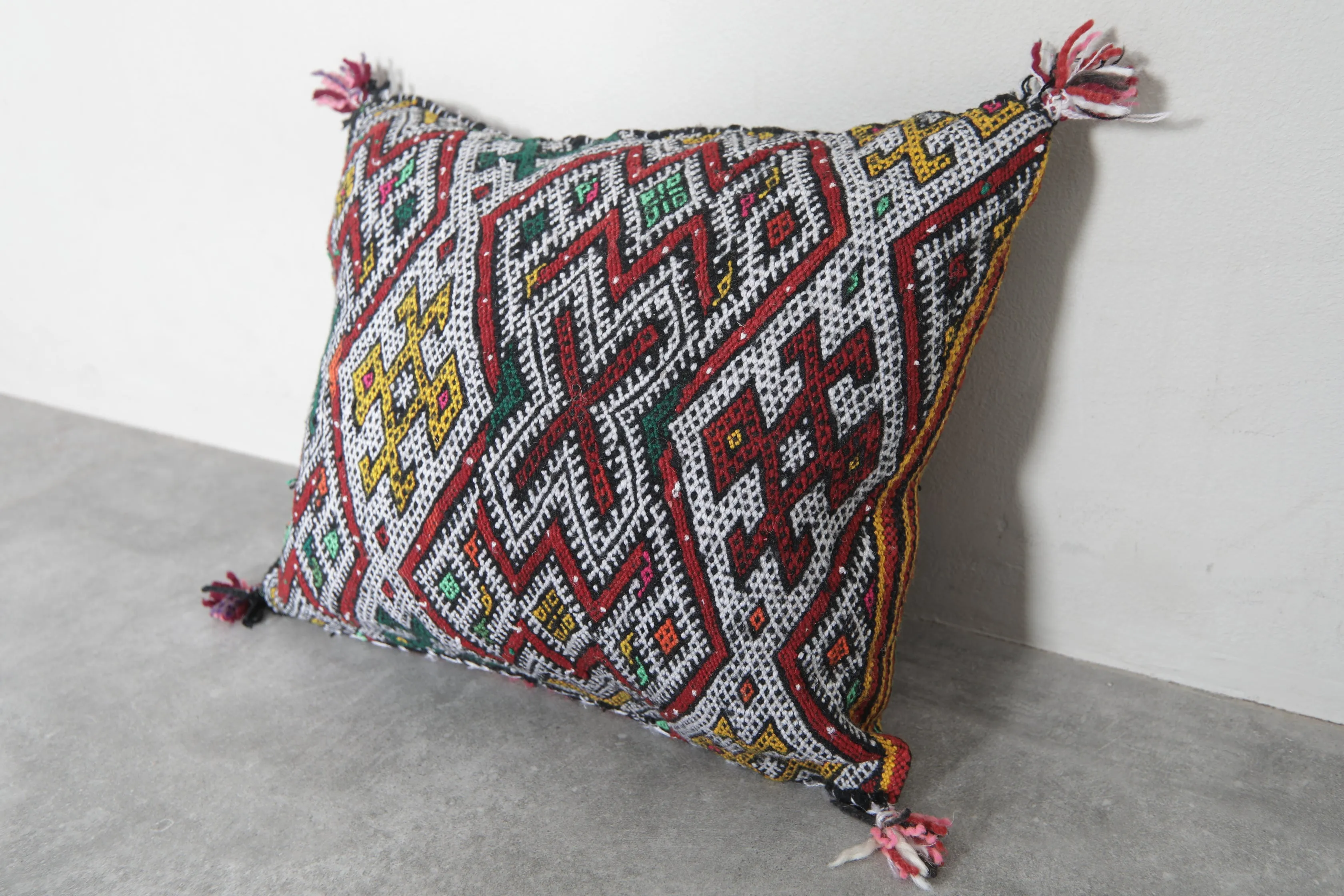 Moroccan Pillow with Bold Multicolor Tribal Patterns - 17.3 x 20.4 Inches
