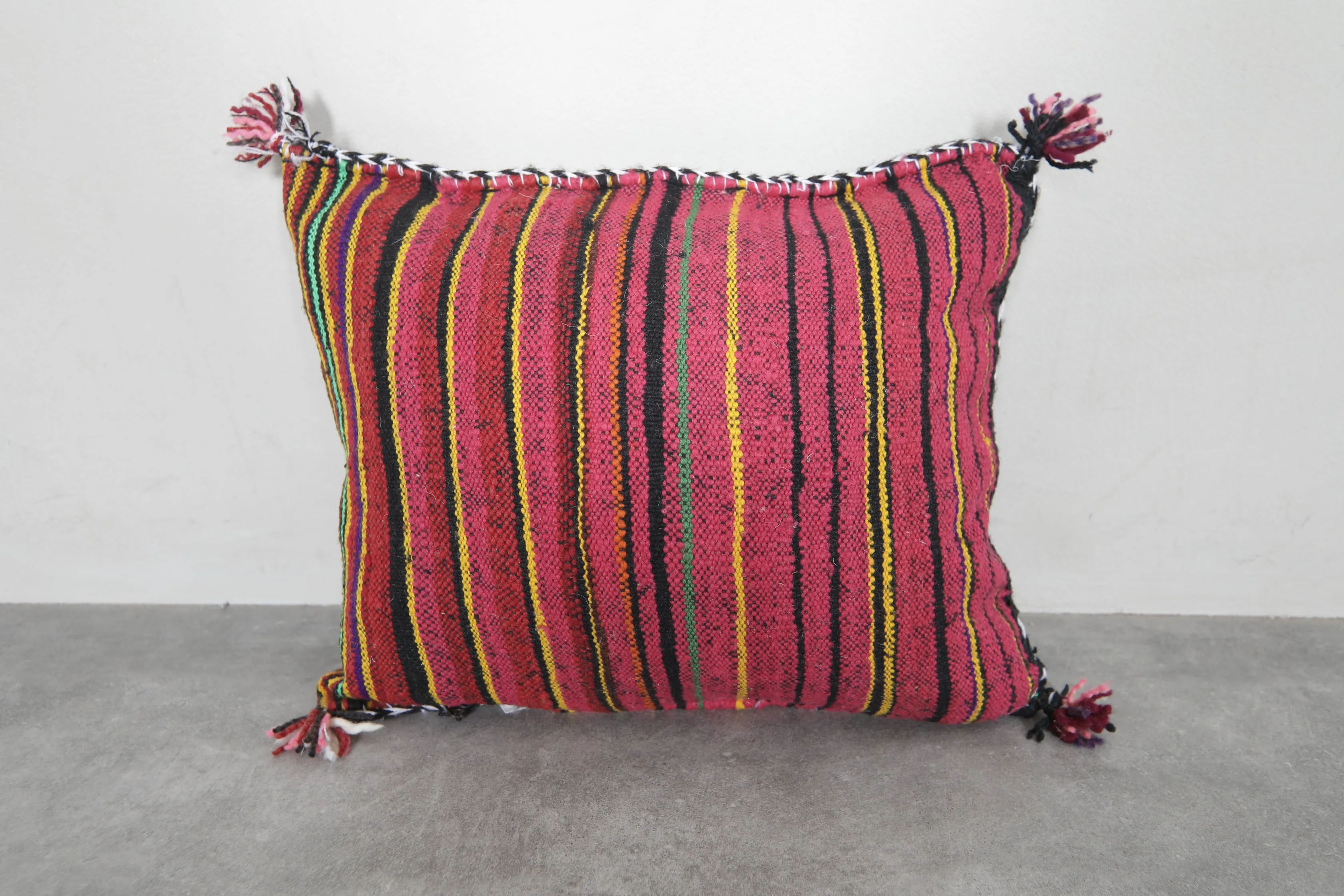Moroccan Pillow with Bold Multicolor Tribal Patterns - 17.3 x 20.4 Inches