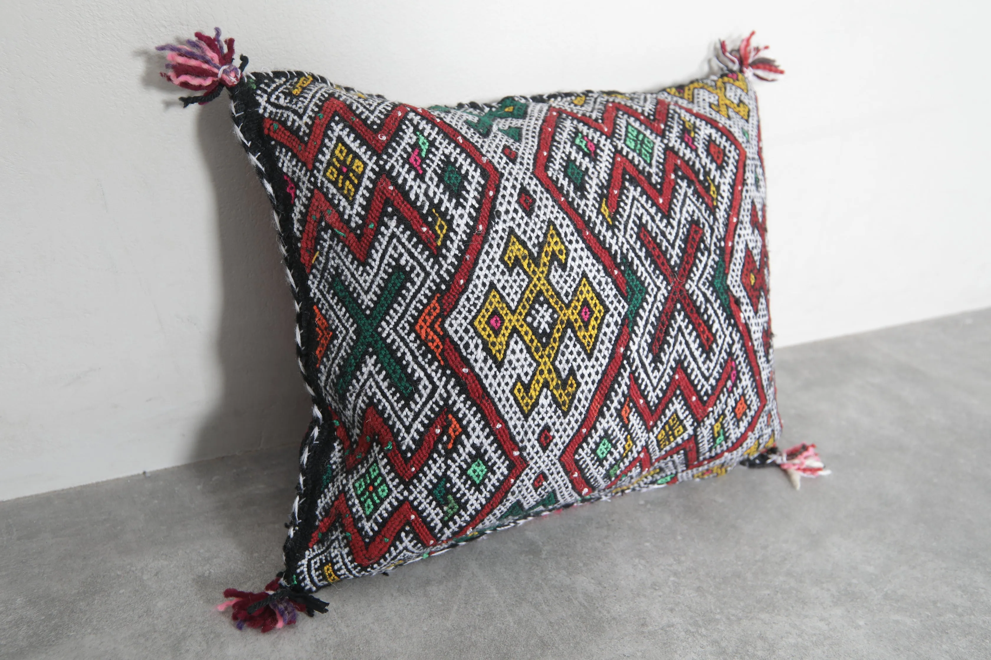 Moroccan Pillow with Bold Multicolor Tribal Patterns - 17.3 x 20.4 Inches