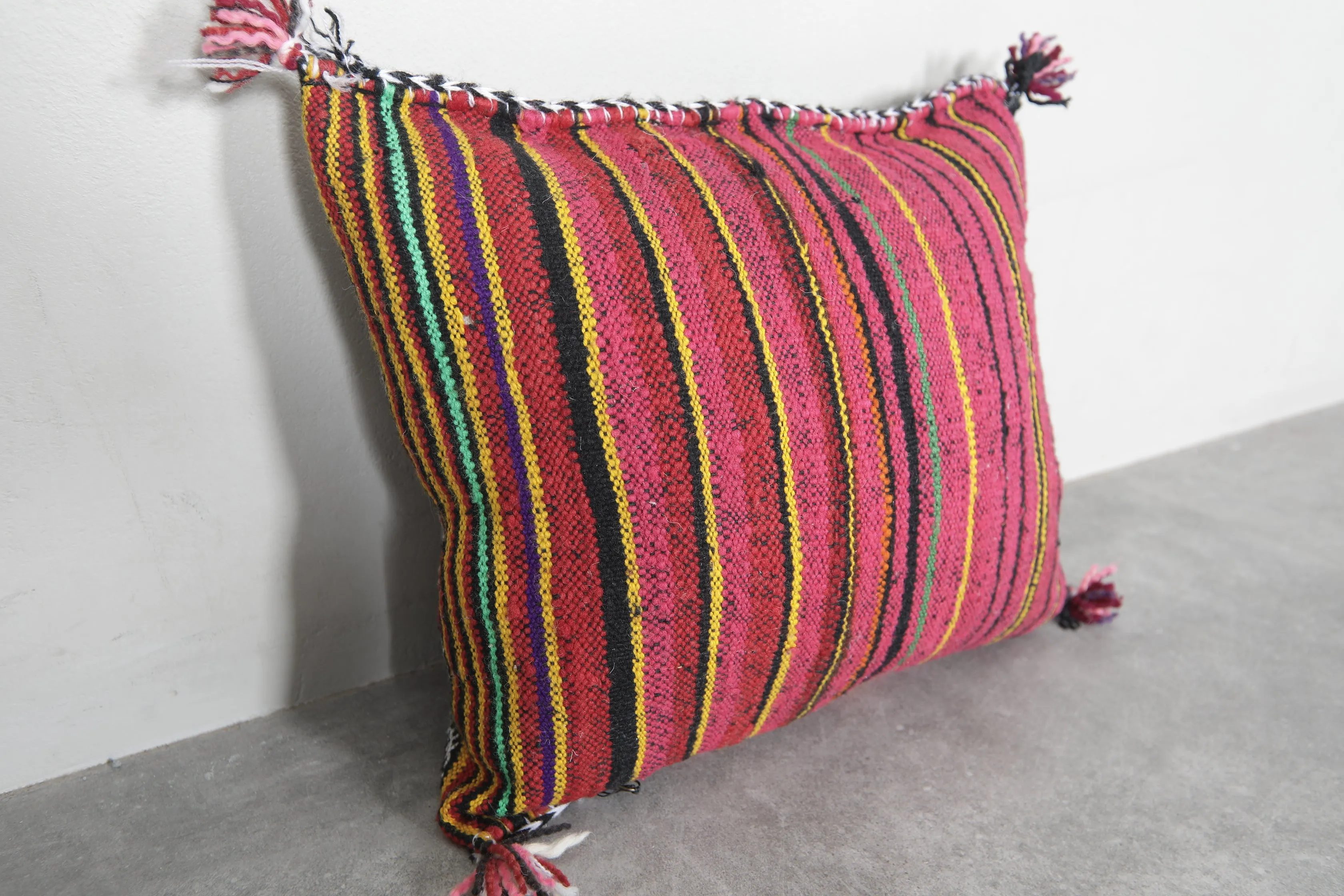 Moroccan Pillow with Bold Multicolor Tribal Patterns - 17.3 x 20.4 Inches