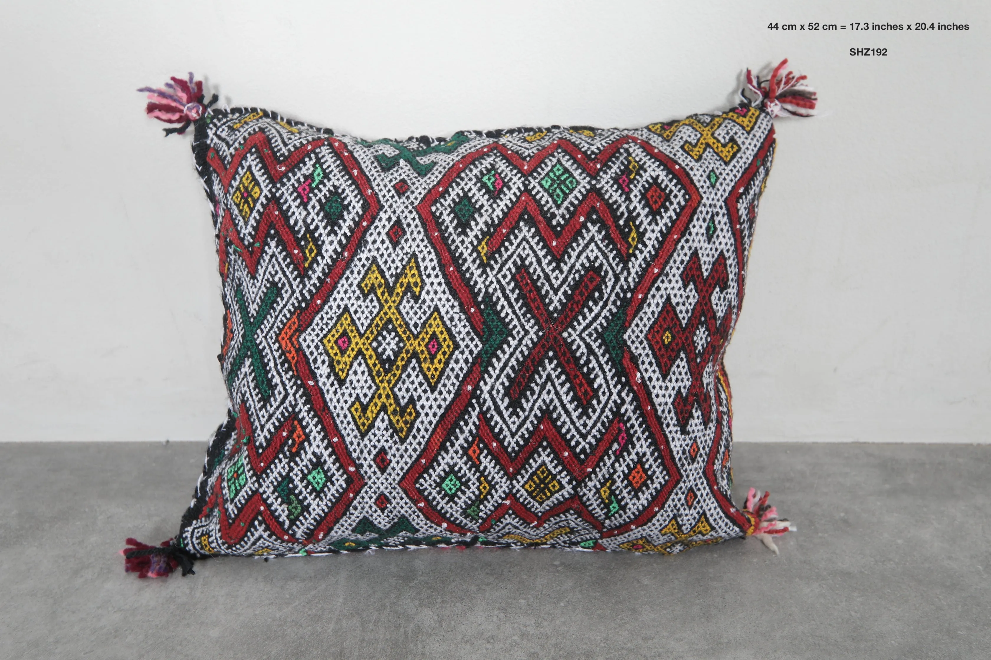 Moroccan Pillow with Bold Multicolor Tribal Patterns - 17.3 x 20.4 Inches