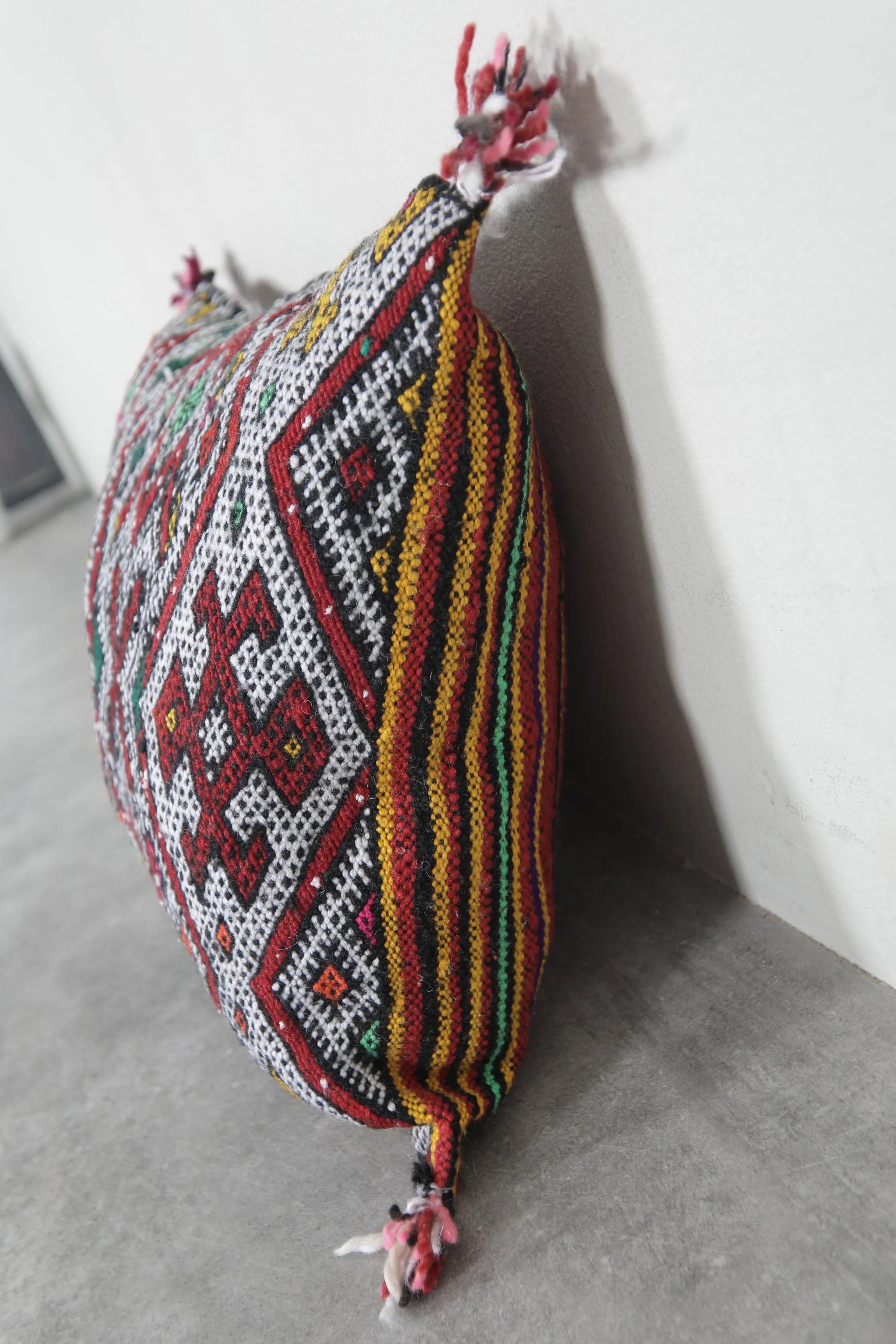 Moroccan Pillow with Bold Multicolor Tribal Patterns - 17.3 x 20.4 Inches