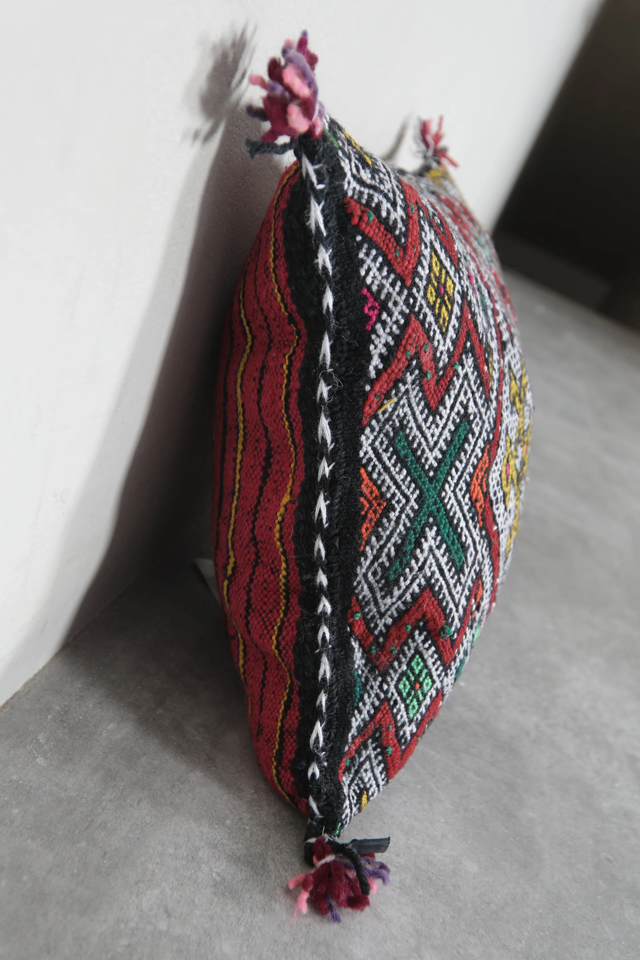Moroccan Pillow with Bold Multicolor Tribal Patterns - 17.3 x 20.4 Inches