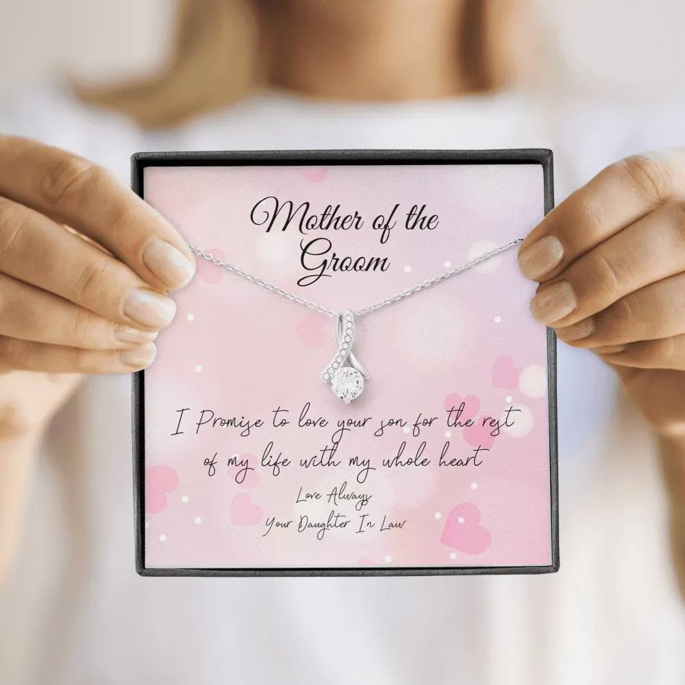 Mother of the Groom Ribbon Drop Pendant Necklace