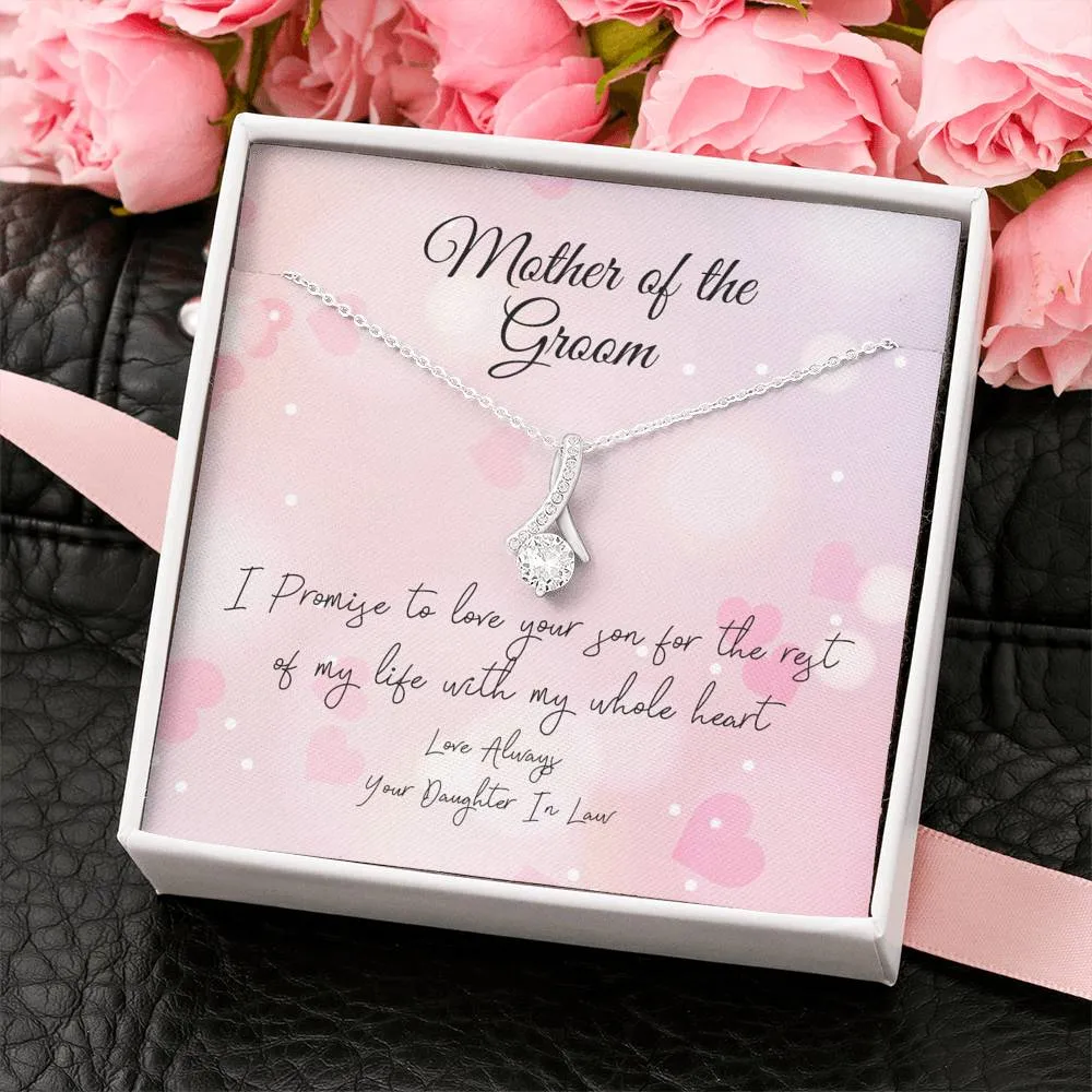 Mother of the Groom Ribbon Drop Pendant Necklace