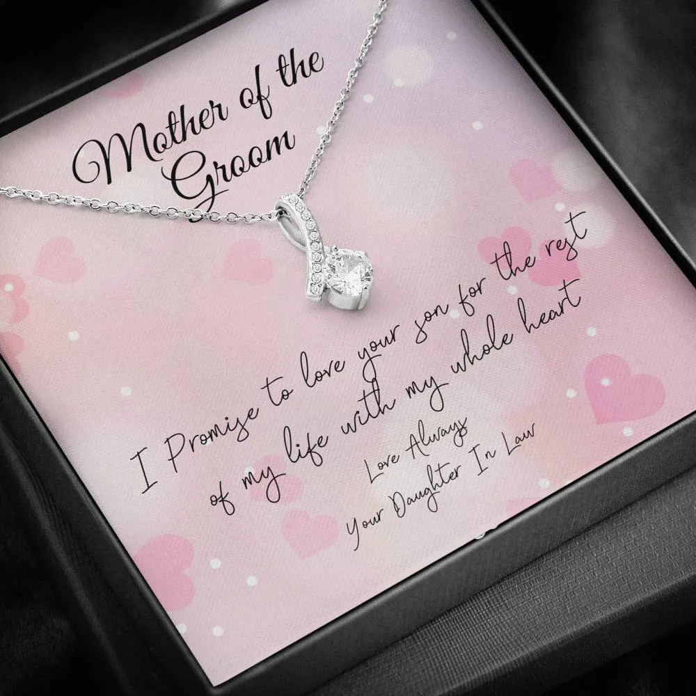 Mother of the Groom Ribbon Drop Pendant Necklace