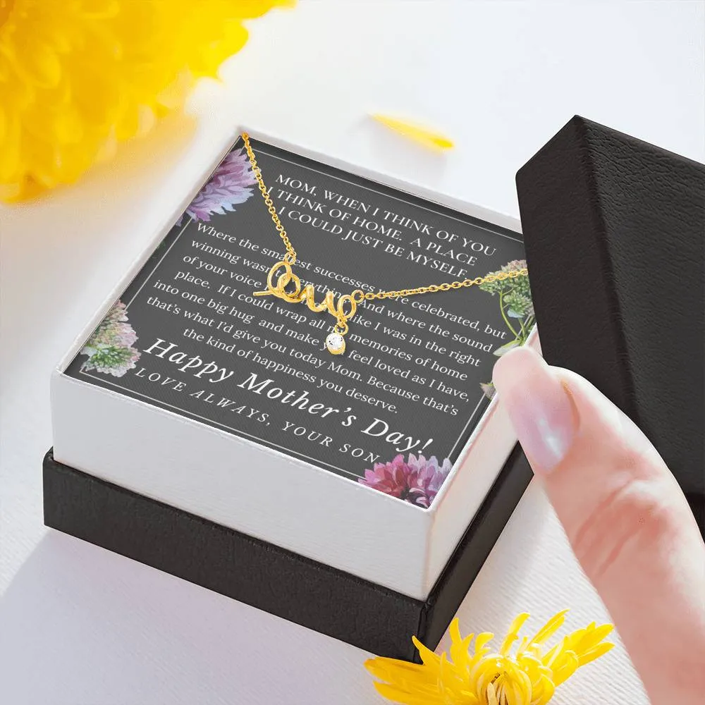 Mother's Day Necklace, From Son- Scripted Love Necklace