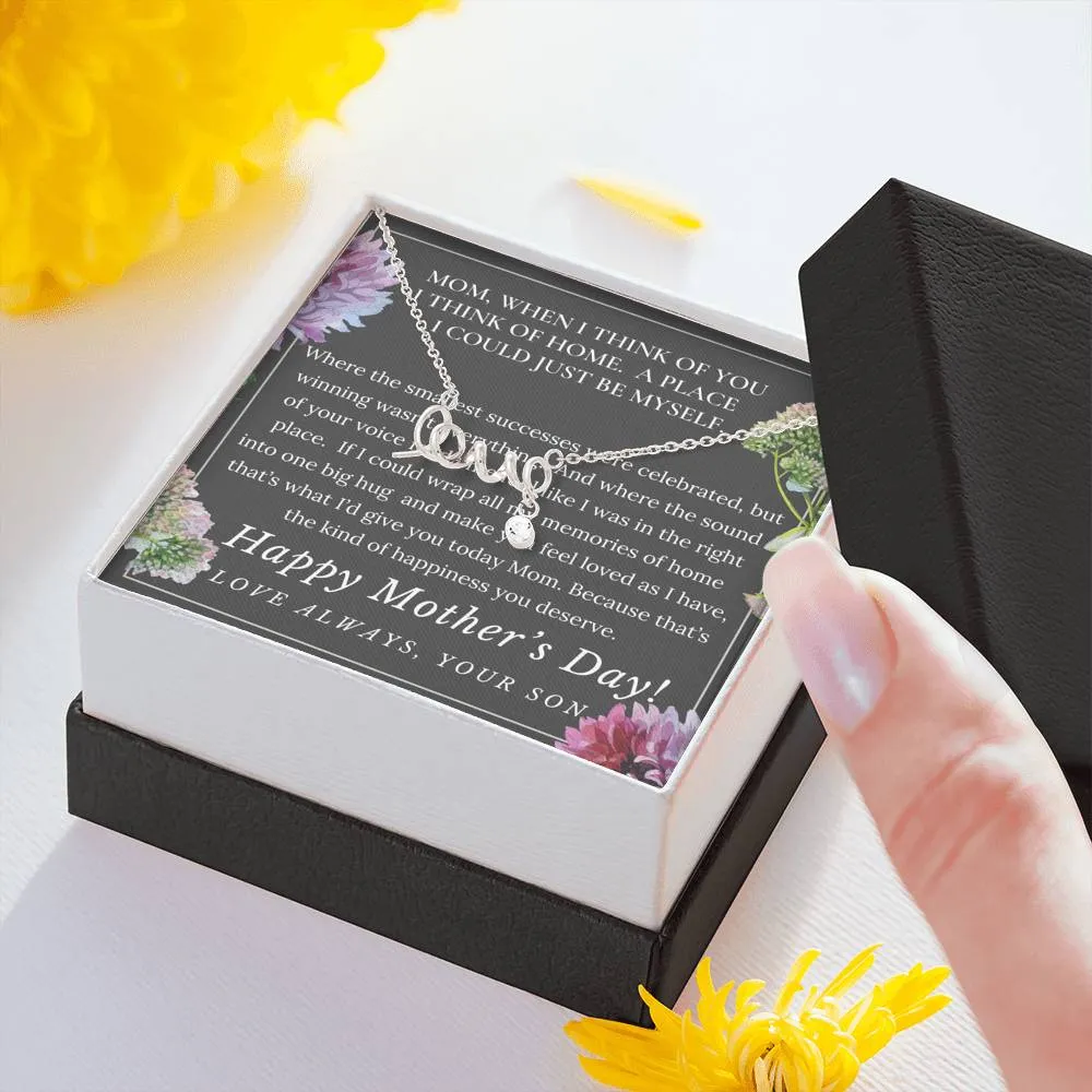 Mother's Day Necklace, From Son- Scripted Love Necklace