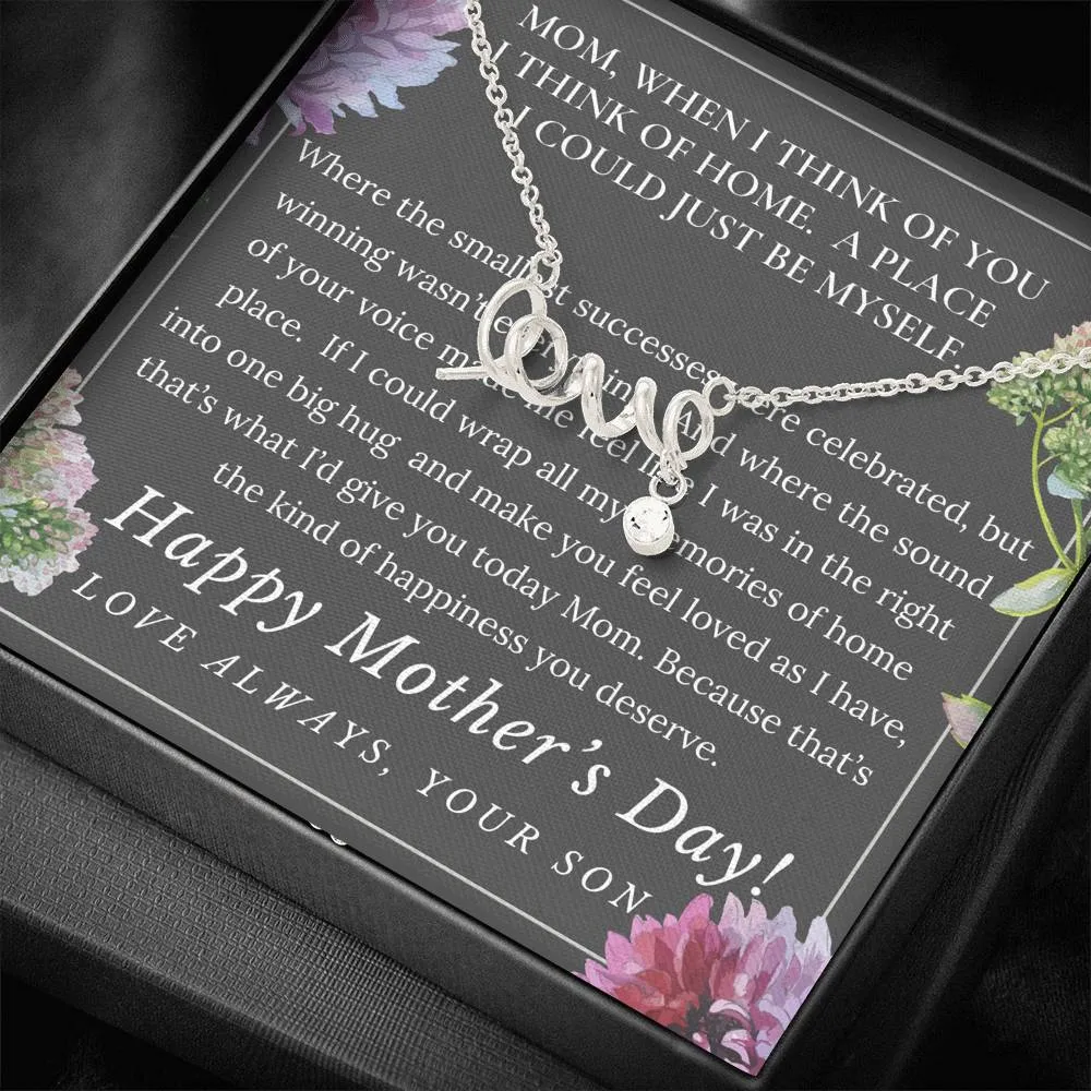 Mother's Day Necklace, From Son- Scripted Love Necklace