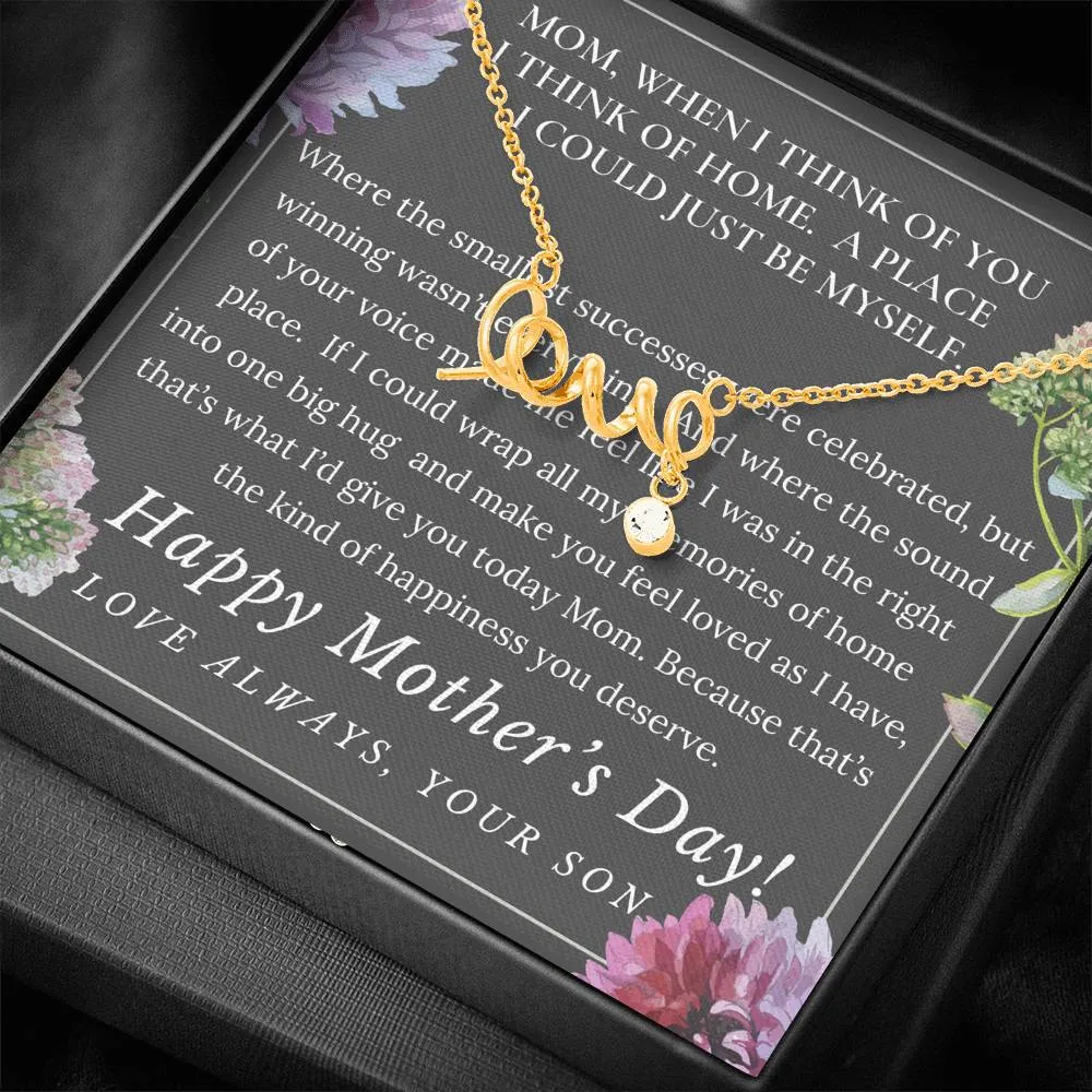 Mother's Day Necklace, From Son- Scripted Love Necklace