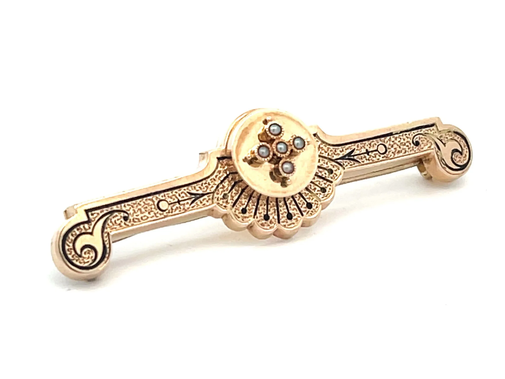 Mourning Black Enamel Gold Brooch 14k