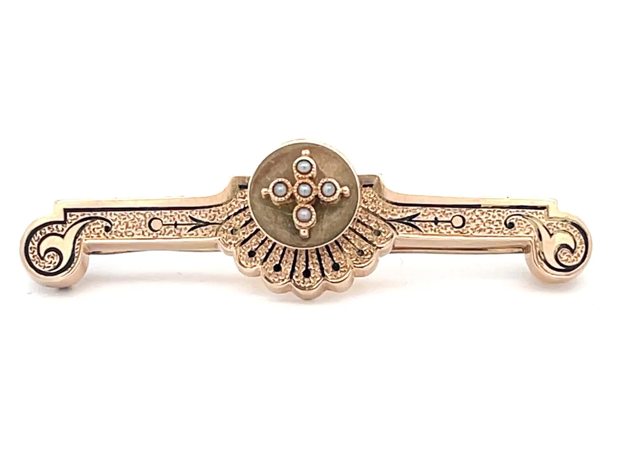 Mourning Black Enamel Gold Brooch 14k