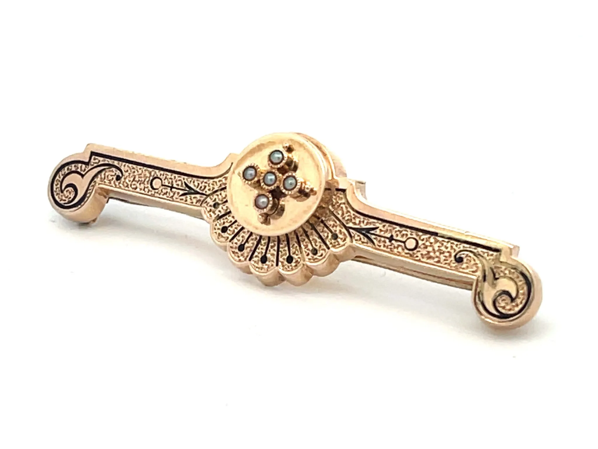 Mourning Black Enamel Gold Brooch 14k
