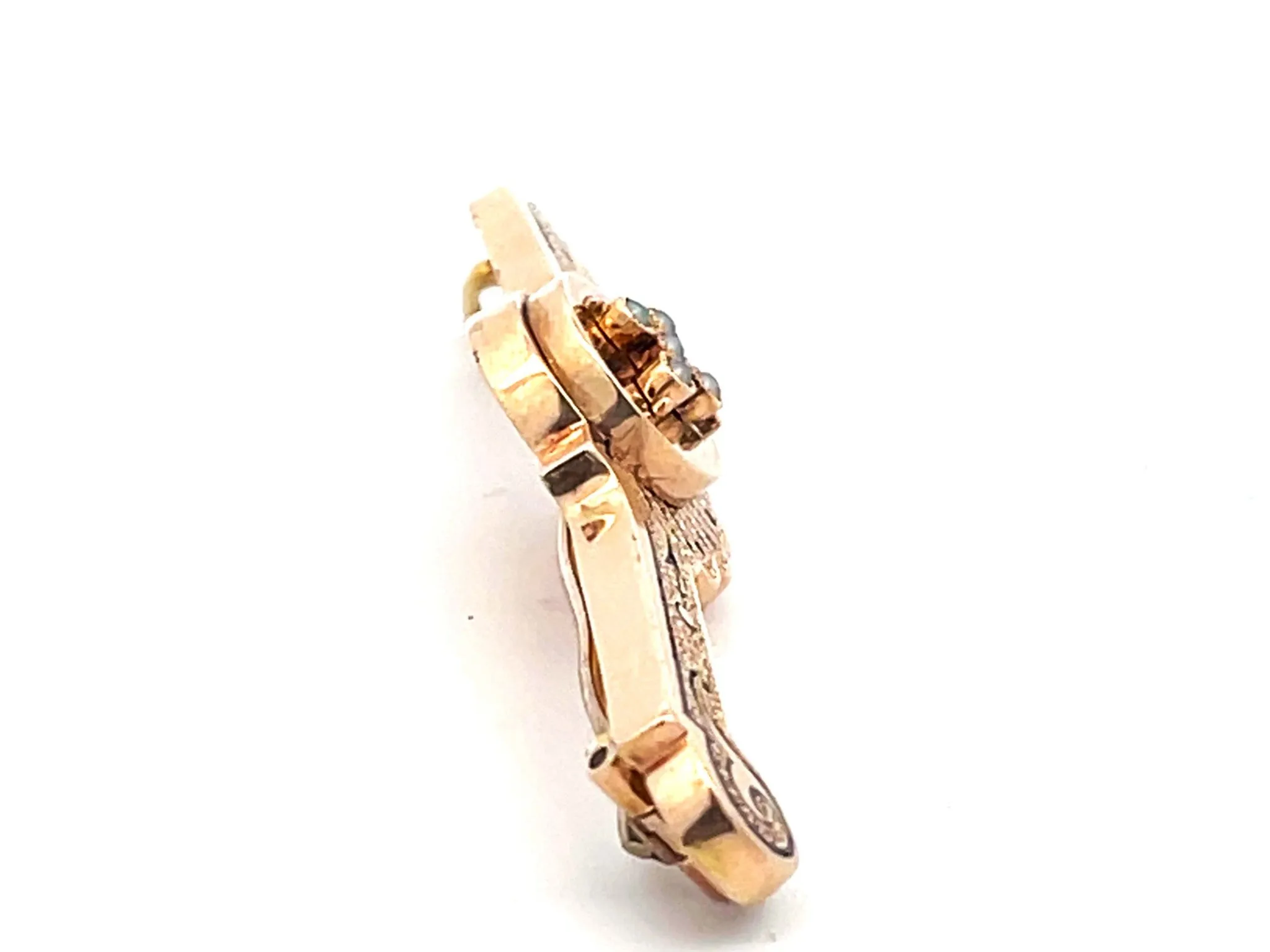 Mourning Black Enamel Gold Brooch 14k