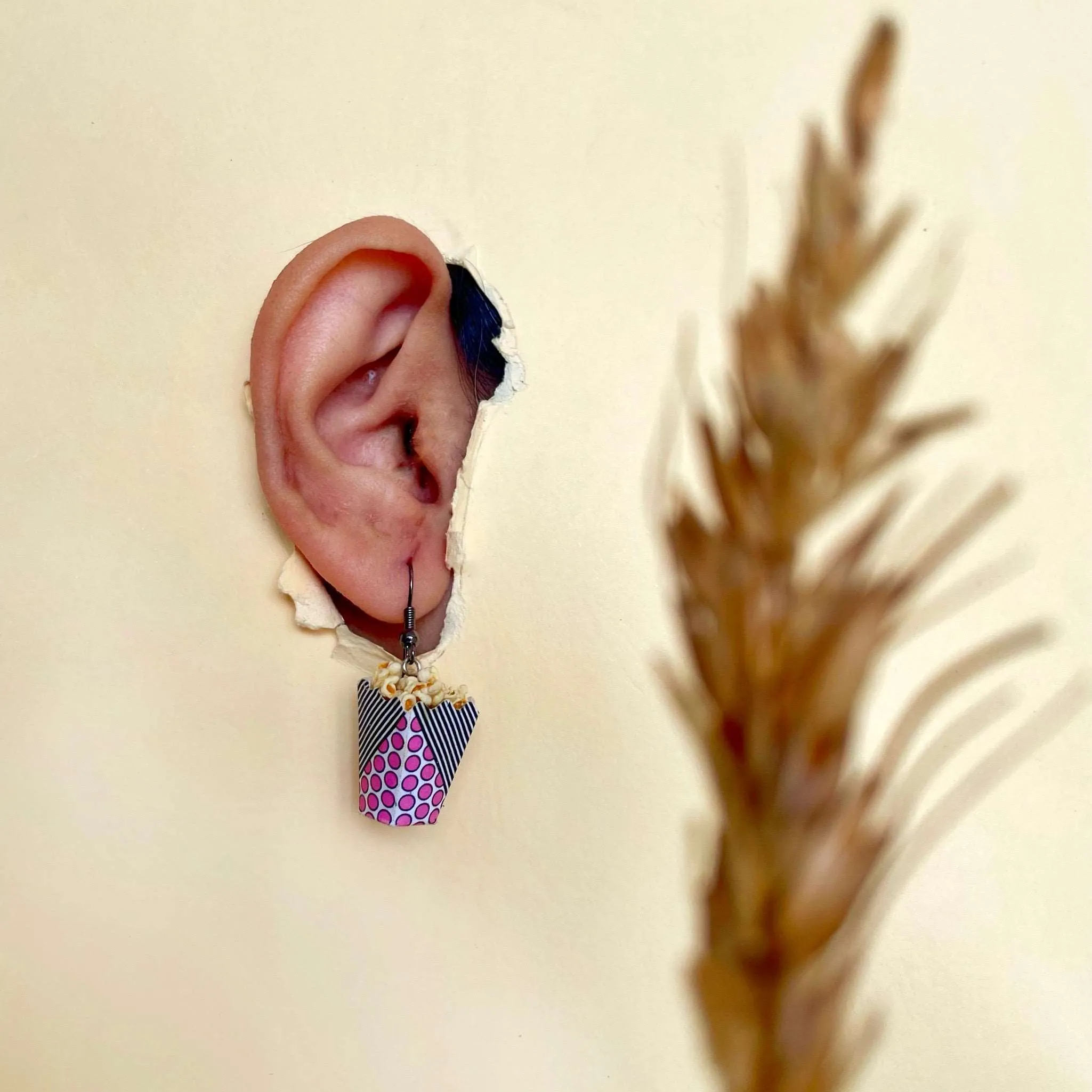 Movie Style Popcorn In Tub Mini Food Earrings