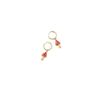 Mushroom Enamel Huggie Earrings