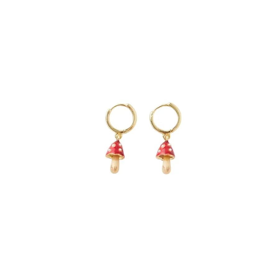 Mushroom Enamel Huggie Earrings