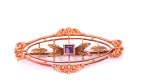 Natural Amethyst Neoclassical Brooch Pin 14kt Gold 12364