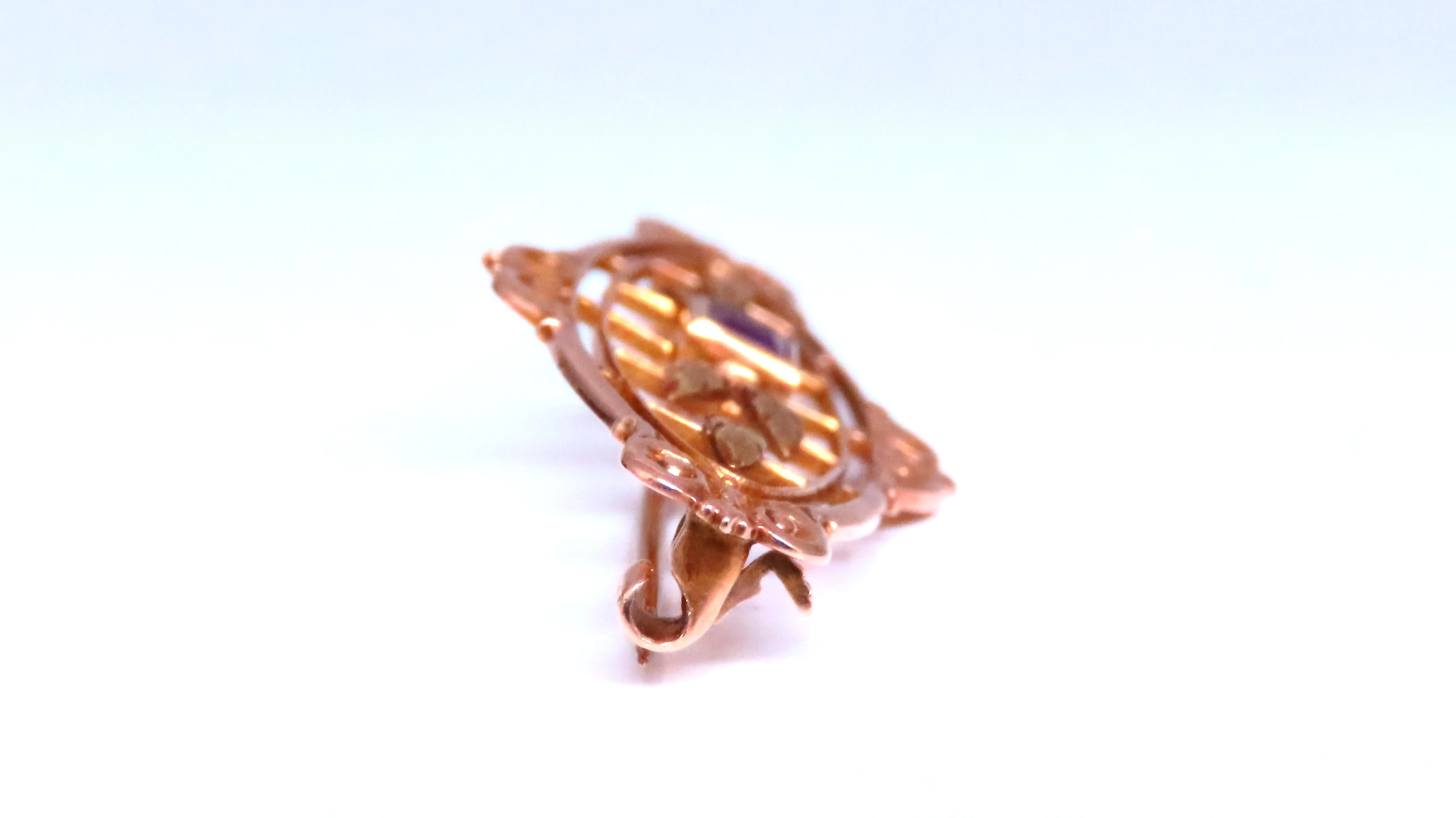 Natural Amethyst Neoclassical Brooch Pin 14kt Gold 12364