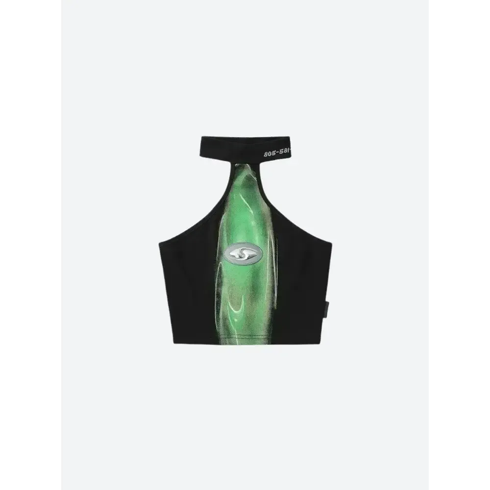 Neon Green Y2K Cropped Halter Top for Festival and Grunge Looks