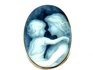 Oval Mother and Child Cameo Pendant/Brooch 14k Yellow Gold