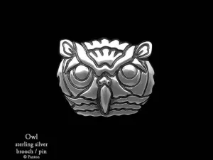 Owl Brooch Pin Sterling Silver
