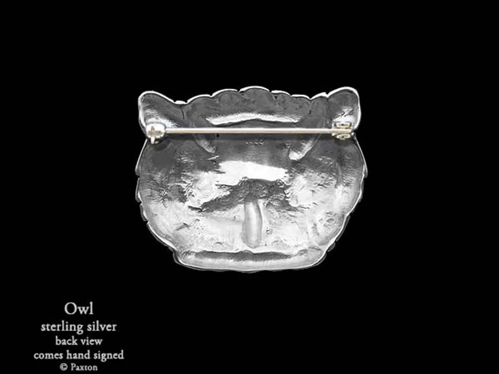 Owl Brooch Pin Sterling Silver