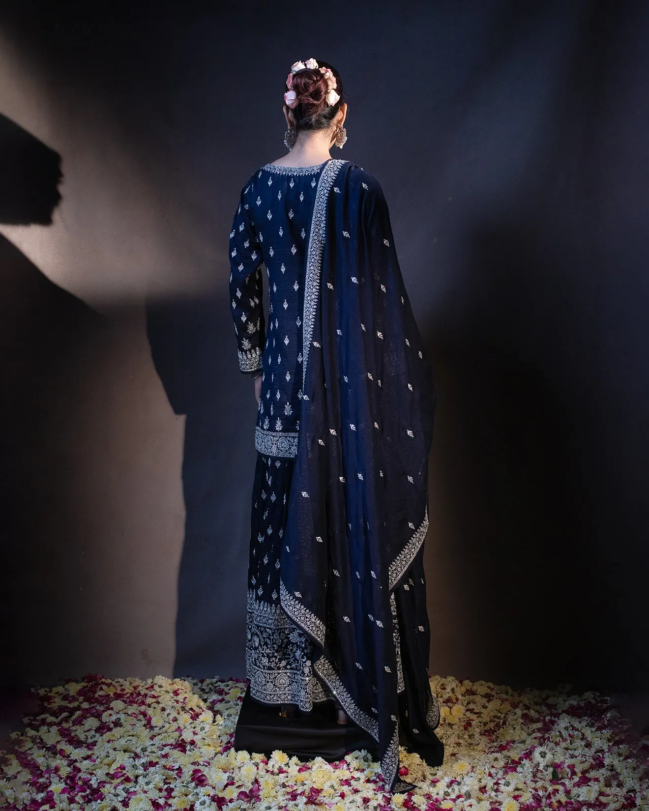 Oxford Blue Embellished Gharara Set