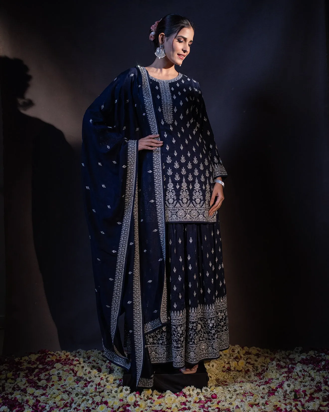 Oxford Blue Embellished Gharara Set