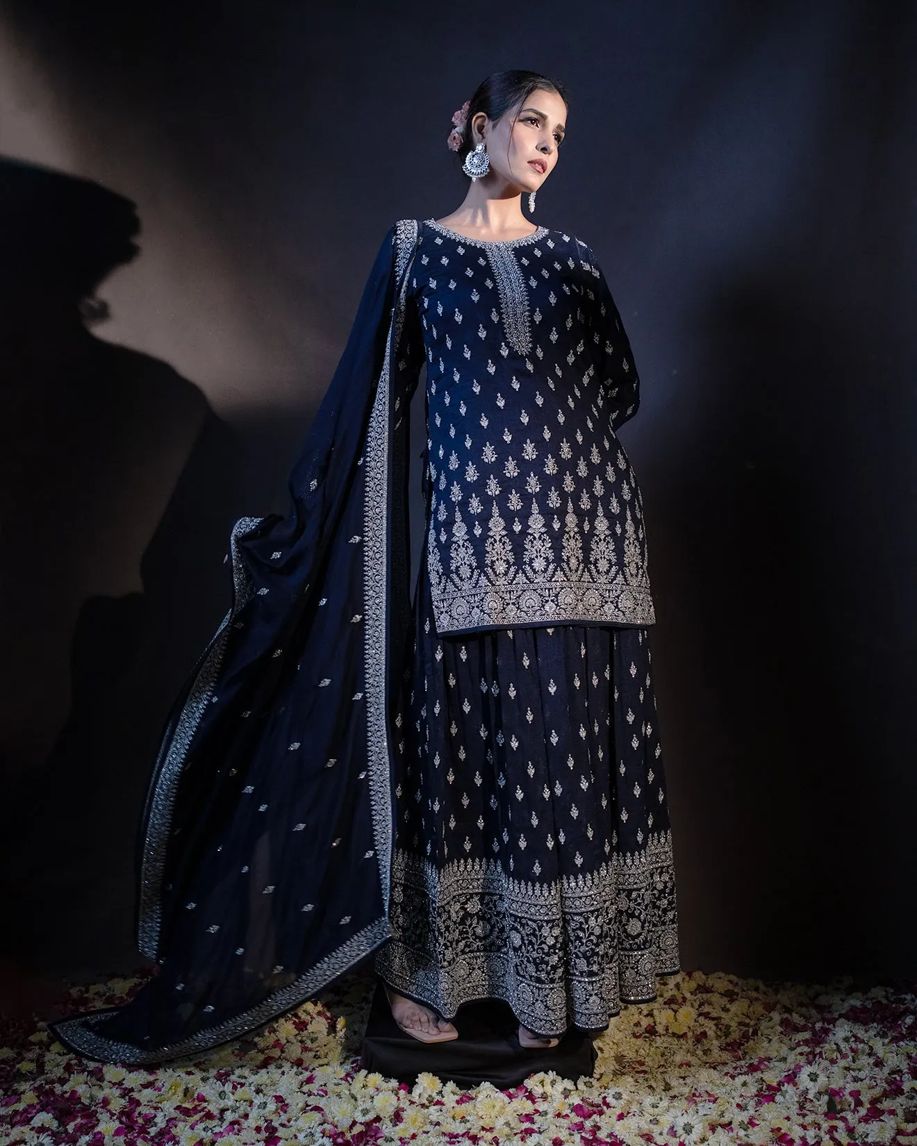 Oxford Blue Embellished Gharara Set