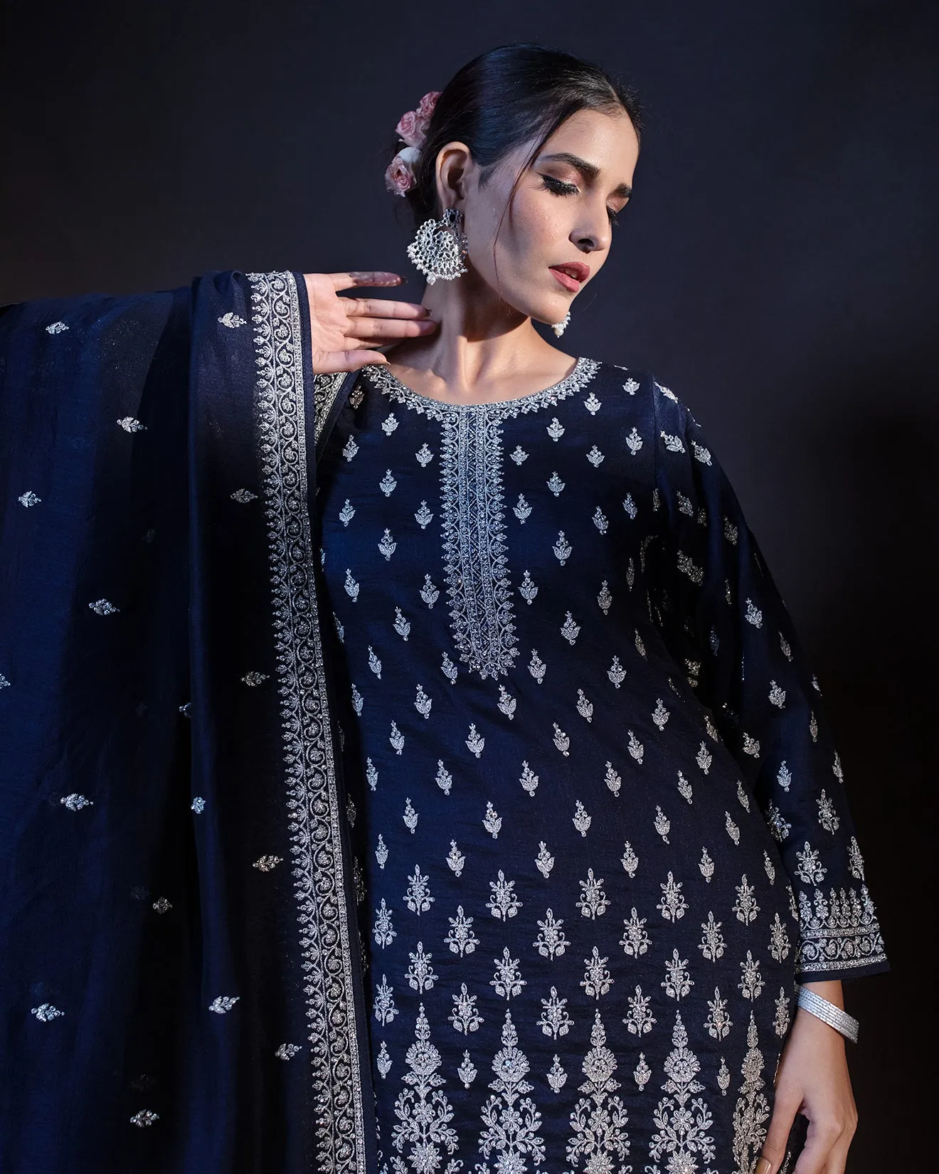 Oxford Blue Embellished Gharara Set