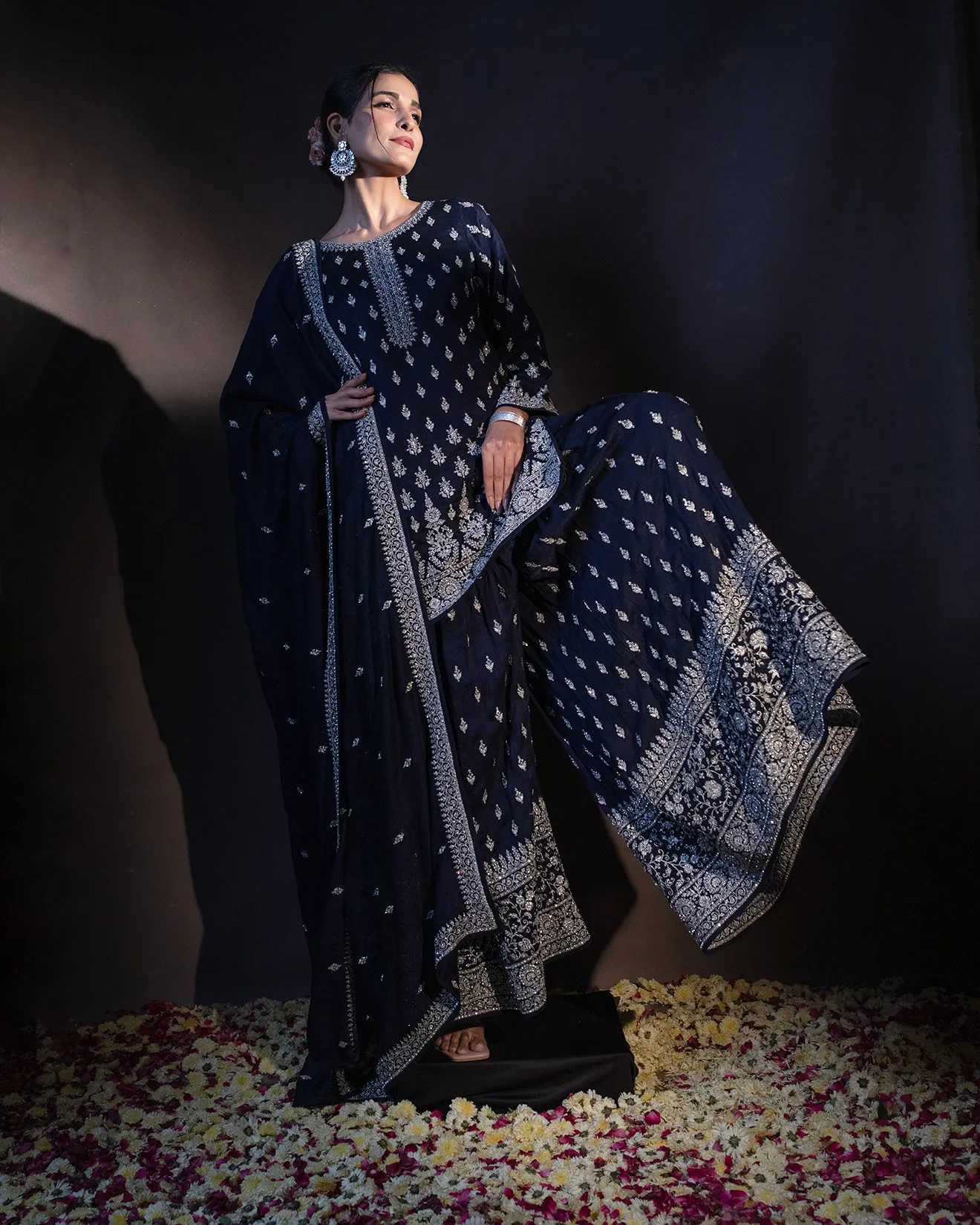 Oxford Blue Embellished Gharara Set